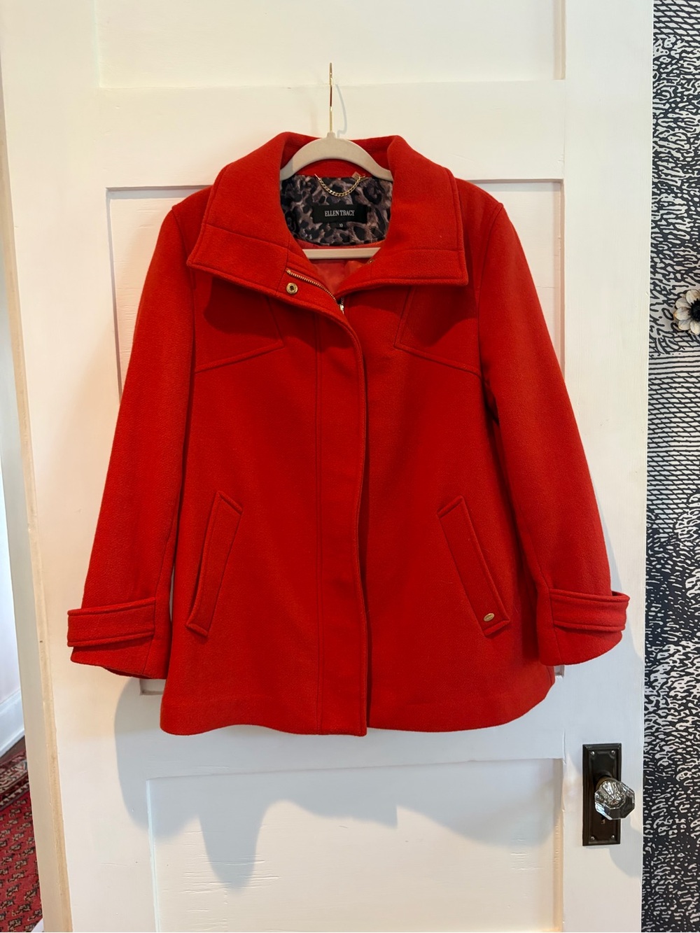 Ellen Tracy Vibrant Orange Wool-Blend Pea Coat